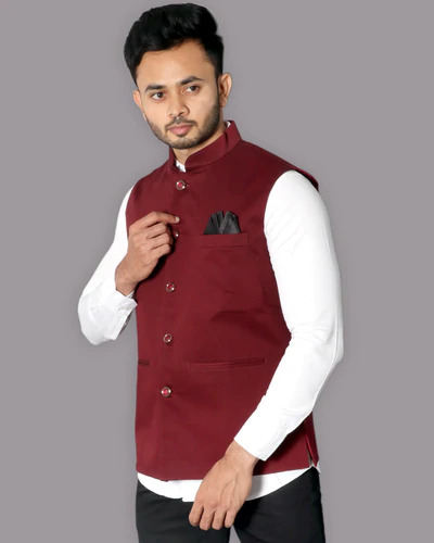 plain maroon nehru jacket