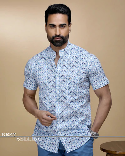 Look Handsome in this Geometric Pattern Casual Light Shirt