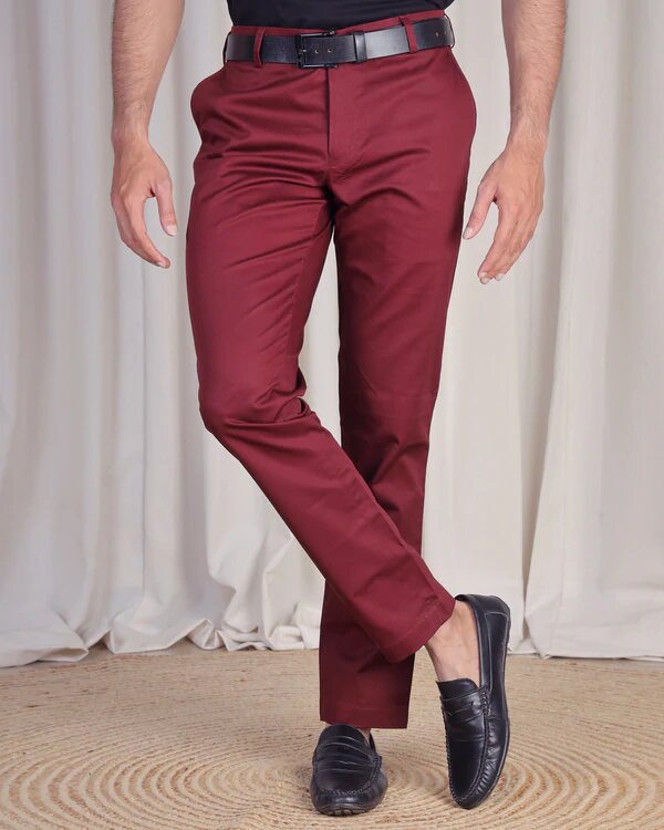 plain maroon trousers for men