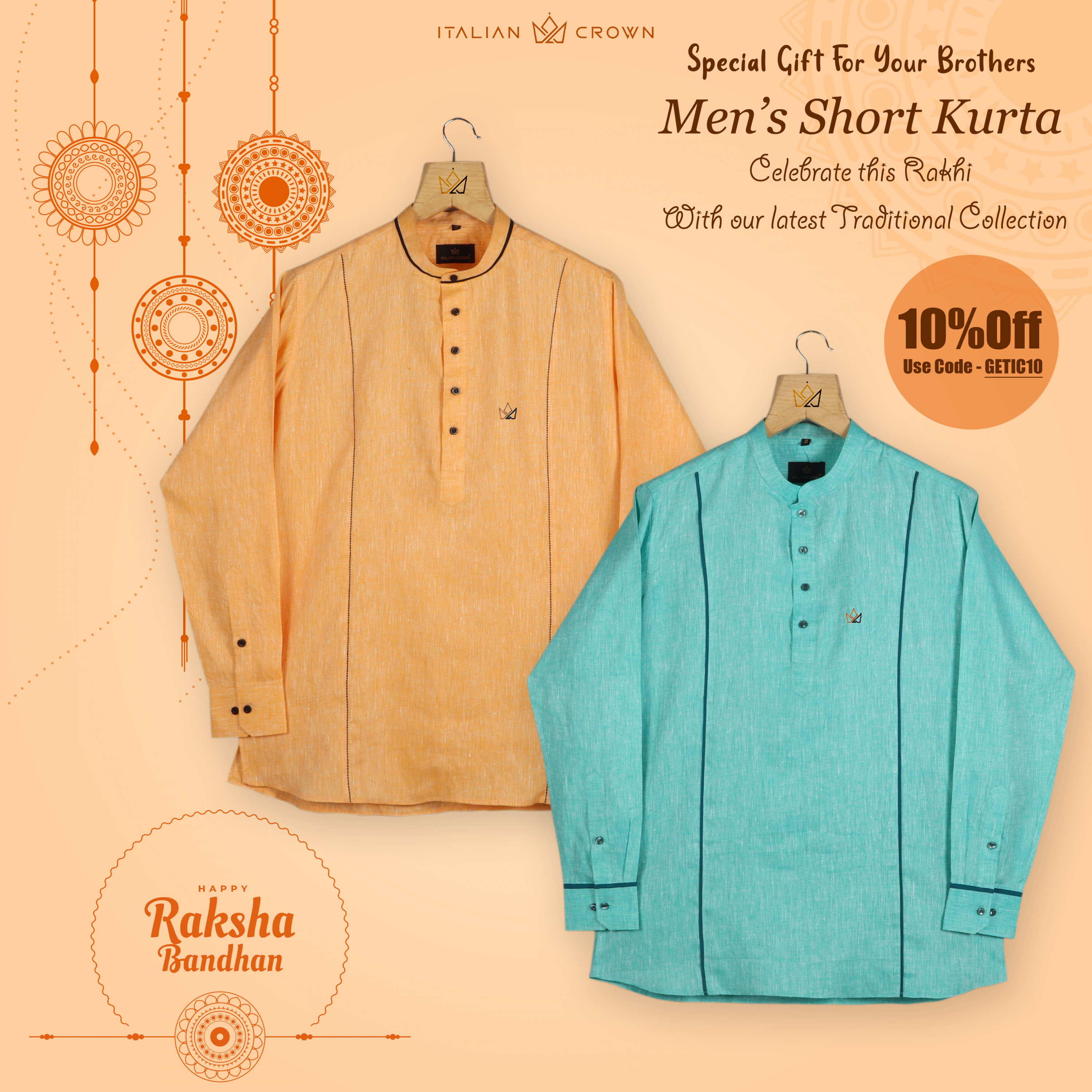 Fashionable Linen Party Wear Light Orange Colour Short Kurta