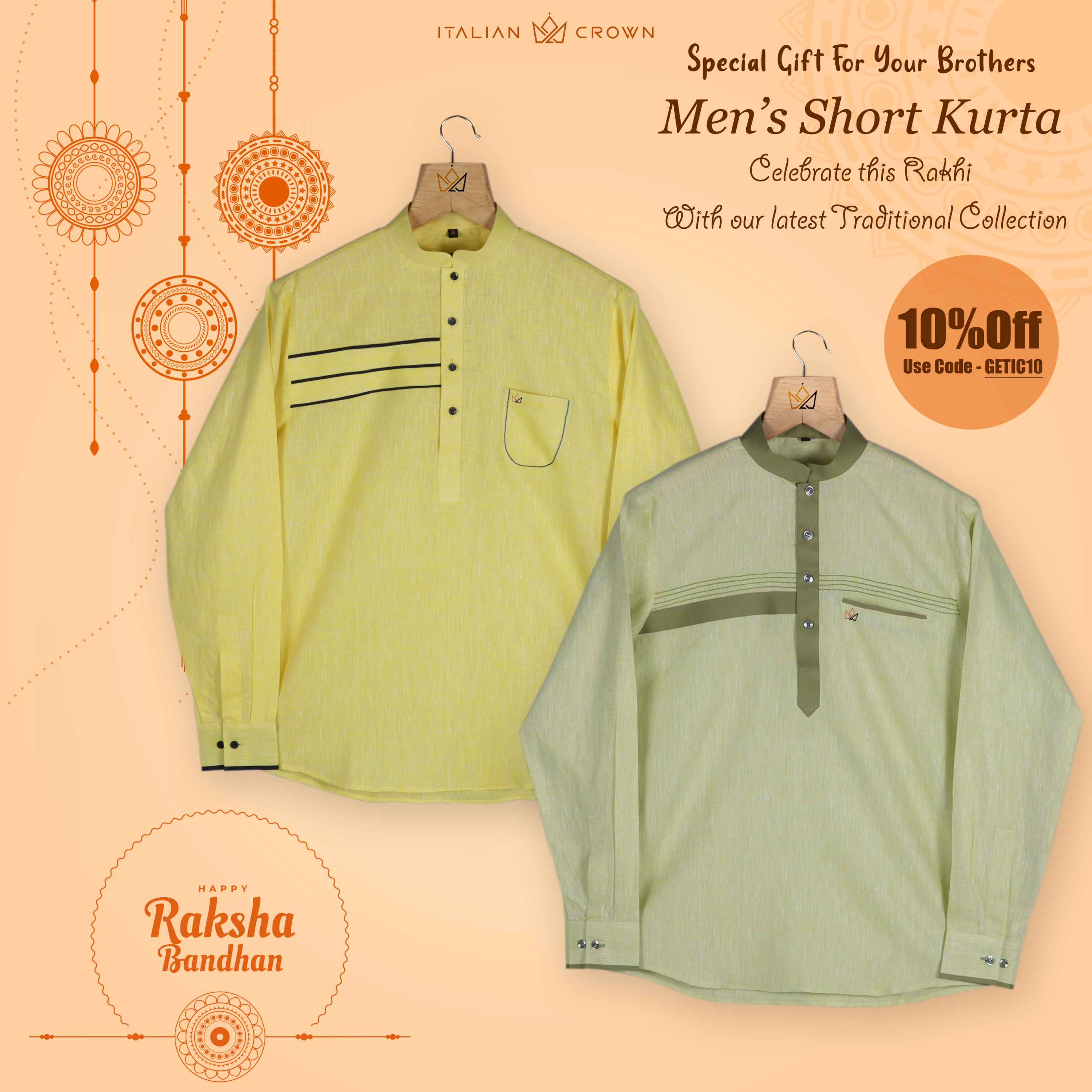Buy Best Designer Menswear Short Kurta Online - Italiancrown