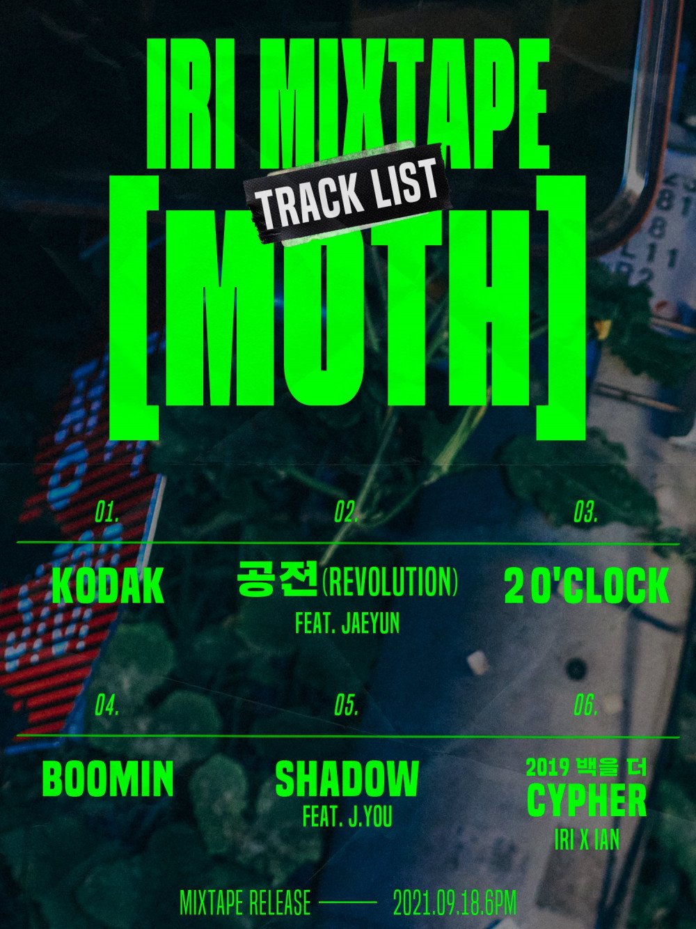 IRI (TO1 Chan) - tracklist for solo mixtape "Moth"