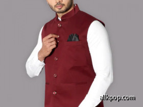 plain maroon nehru jacket