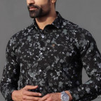 New Black With Linear Regular Fit Pure Cotton Shirt